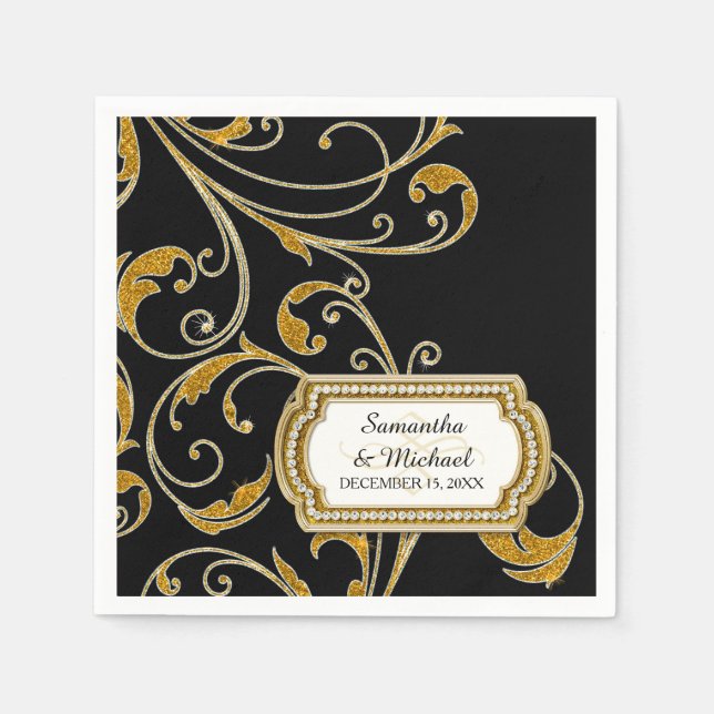 Personalized Glam Old Hollywood Regency Black Tie Paper Napkins (Front)