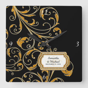 Personalized Glam Old Hollywood Regency Black Tie Square Wall Clock
