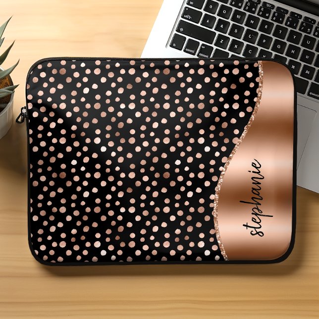 Personalized Glam Paint Spots Rose Gold Black Laptop Sleeve (Creator Uploaded)
