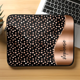 Personalized Glam Paint Spots Rose Gold Black Laptop Sleeve