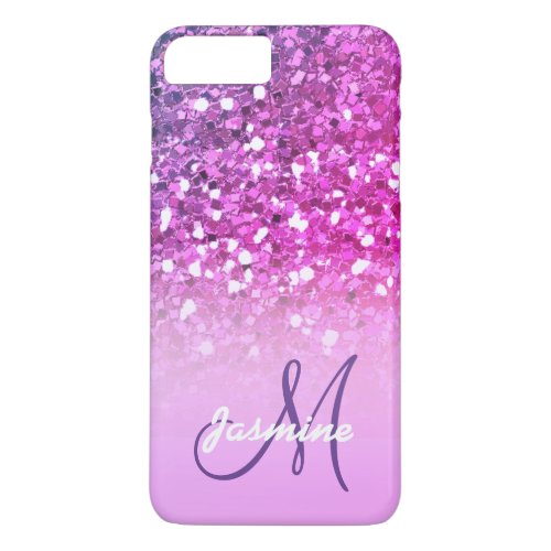 Personalized Glam Pink Purple Glitter Sparkle Name iPhone 8 Plus7 Plus Case