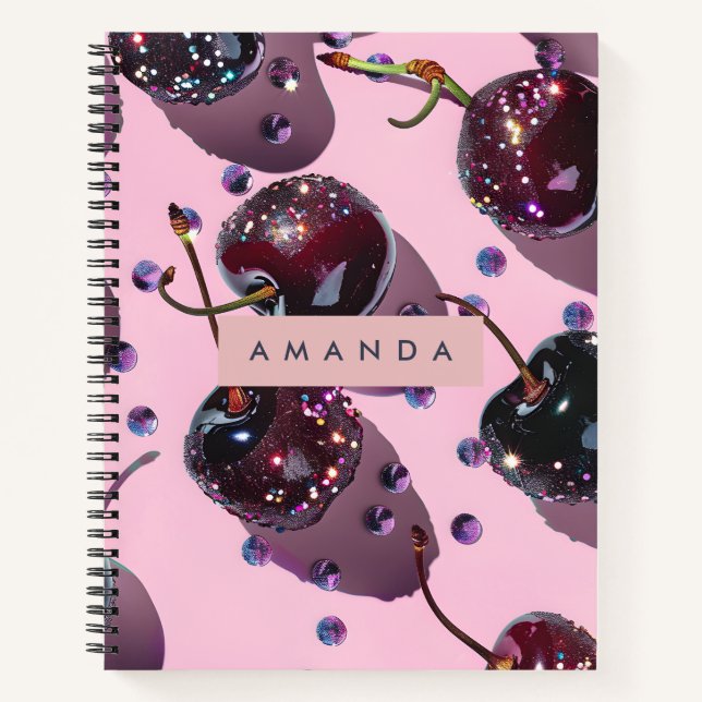 Personalized Glam Sparkle Cherry Design Notebook (Front)