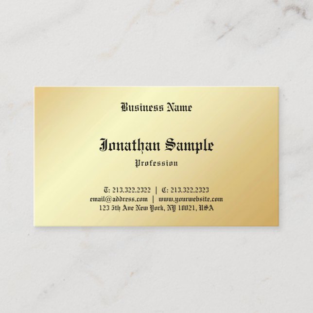 Personalized Glamorous Faux Gold Calligraphed Business Card (Front)