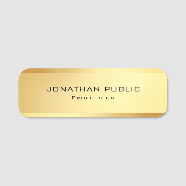 Personalized Glamorous Gold Modern Elegant Name Tag (Front)