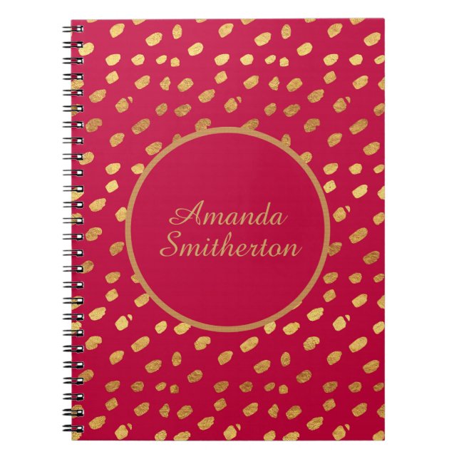 Personalized Glamorous Red Gold Monogram Notebook (Front)