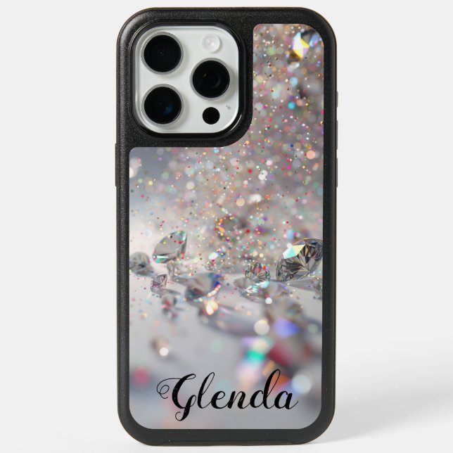 Personalized Glamourous Glitter and Diamonds iPhone 15 Pro Max Case (Back)