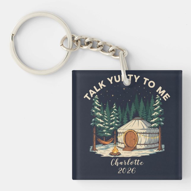 Personalized Glamping Yurt Adventure Retro Camping Keychain (Front)