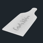 Personalized glass cutting board with handle<br><div class="desc">Personalized glass cutting board with handle. Add your own custom name or quote. Elegant gift idea for chef,  cook,  mom,  wife,  dad,  father,  etc. Handy cooking supplies for kitchen or restaurant. Paddle shape with script typography. Special Birthday or Christmas gift ideas.</div>