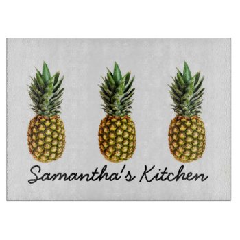 Personalized Glass Cutting Board With Pineapples by photoedit at Zazzle
