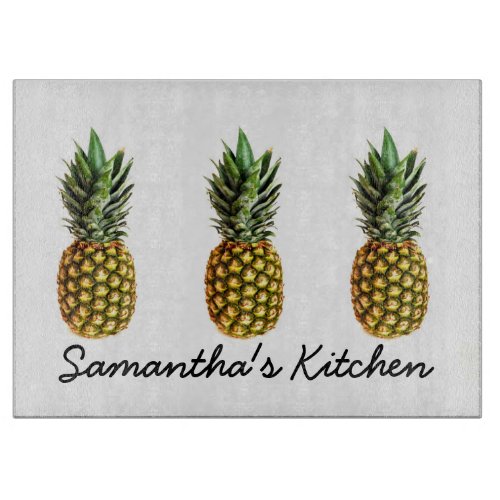 Personalized glass cutting board with pineapples