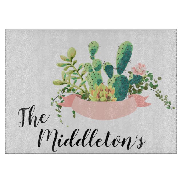 Personalized Glass Cutting Bohemian Cactus Succule Board (Front)