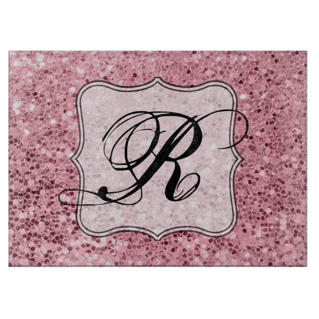 Personalized Glass Cutting Rose Gold Glitter Board (Front)