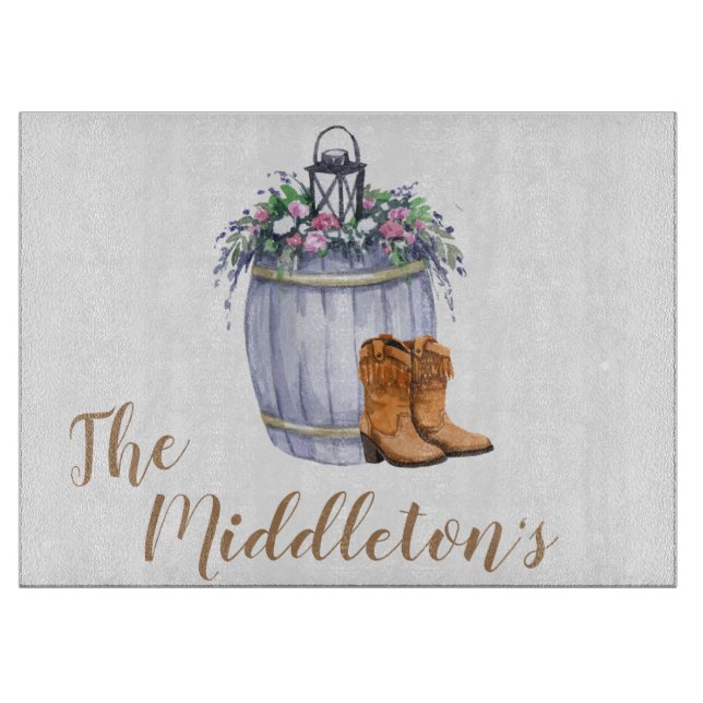 Personalized Glass Cutting Summer Country Wedding Cutting Board (Front)