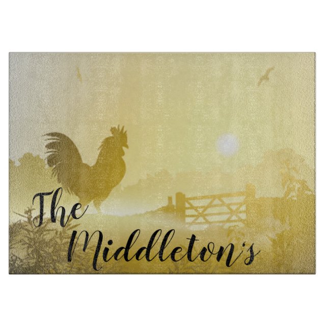 Personalized Glass Cutting Sunny Morning Farm Coun Cutting Board (Front)