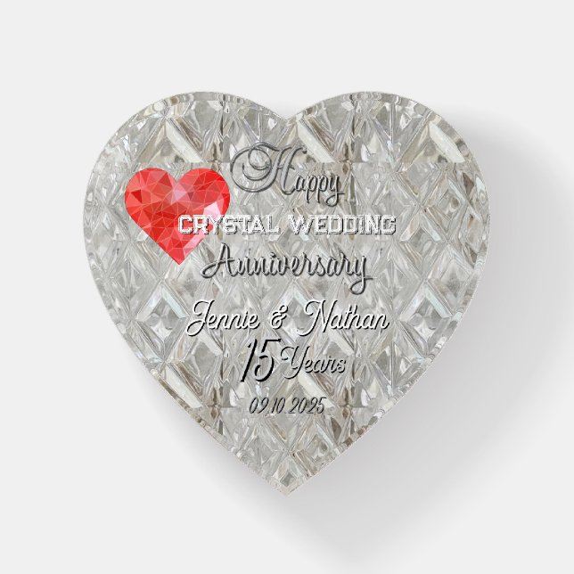Personalized Glass Heart Wedding Anniversary Gift Paperweight (Front)