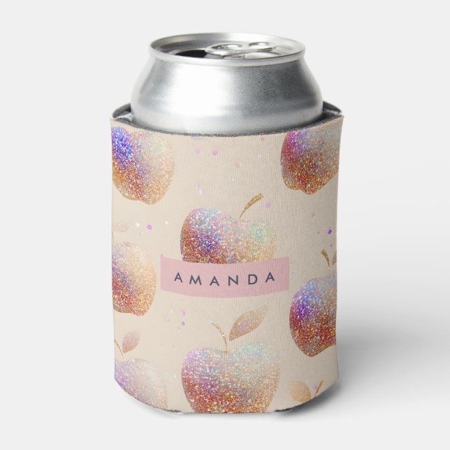 Personalized Glitter Apple Sparkle Fruit Pastel  Can Cooler (Can Front)