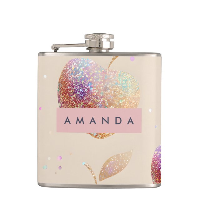 Personalized Glitter Apple Sparkle Fruit Pastel  Flask (Front)