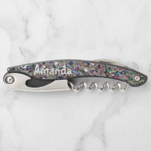 Personalized Glitter Black Waiter's Corkscrew