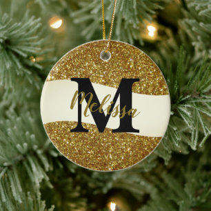 Personalized glitter ceramic ornament