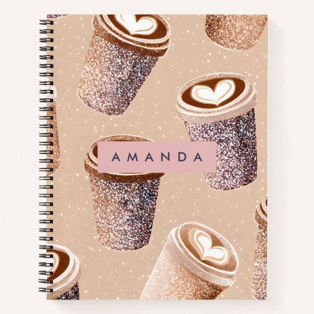 Personalized Glitter Coffee Cup Latte Art  Notebook (Front)