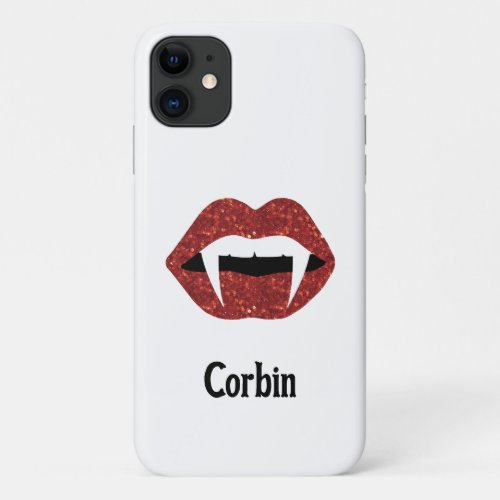 Personalized  Glitter Fangs Halloween _ red lips iPhone 11 Case