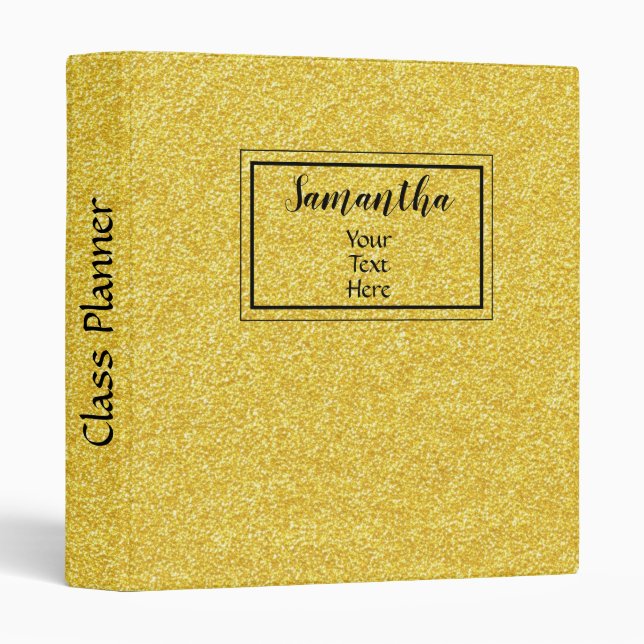 Personalized Glitter Faux Gold Black Script 3 Ring Binder (Front/Spine)