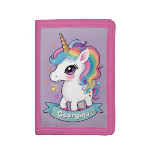 Personalized Glitter Girly Unicorn Tri-fold Wallet