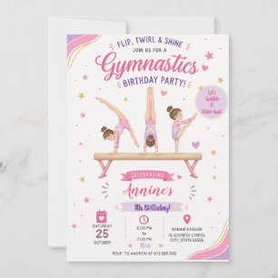 Personalized Glitter Gymnastics Birthday Invitation
