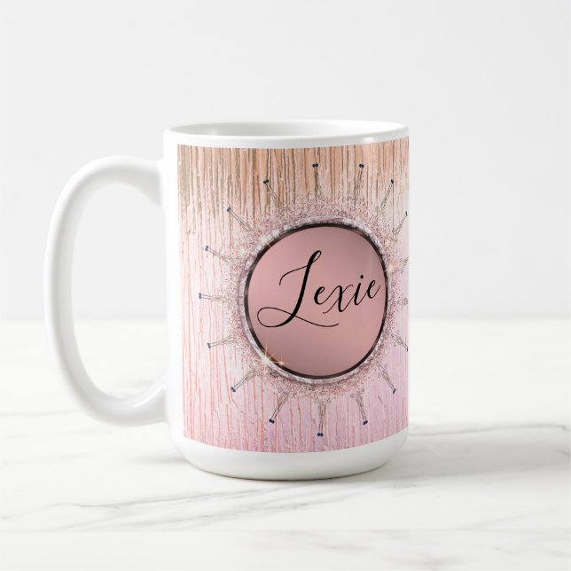 Personalized Glitter Mandala Pink Frosted Glass  Coffee Mug (Left)