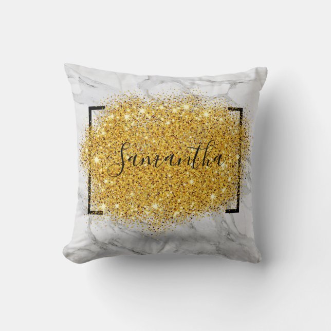 Personalized Glitter Marble Gold Cushion (Front)