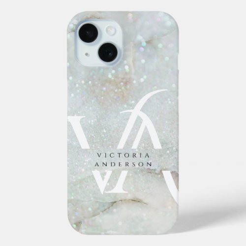 Personalized Glitter Marble Modern Monogram  iPhone 15 Case