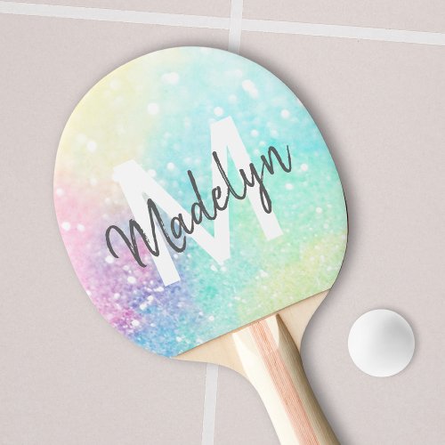 Personalized Glitter Pastel Bokeh Pattern Ping Pong Paddle