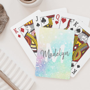 Personalized Glitter Pastel Bokeh Pattern Playing Cards