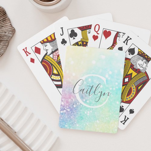 Personalized Glitter Pastel Bokeh Pattern Poker Cards