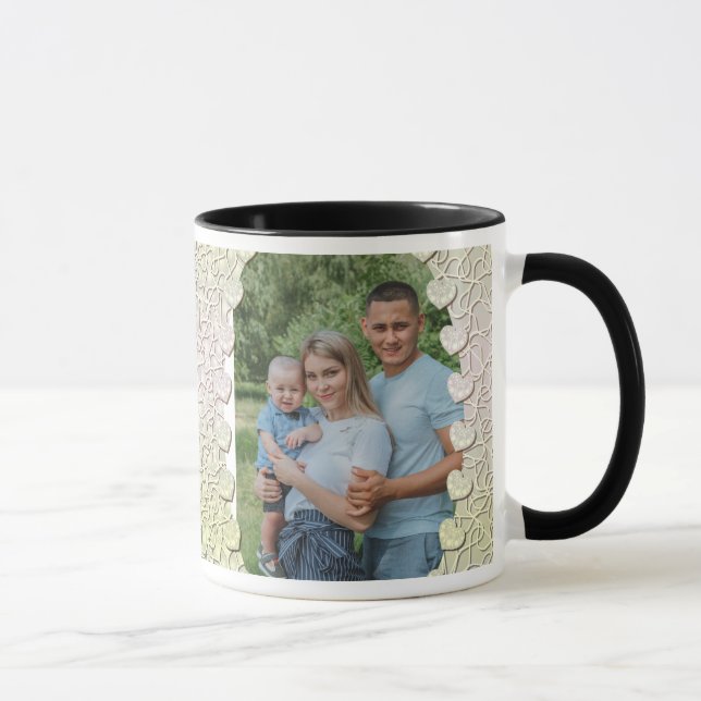 Personalized Glitter Photo With  Decorative Hearts Mug (Right)