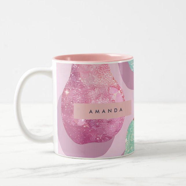 Personalized Glitter Pink and Aqua Pears Two-Tone Coffee Mug (Left)