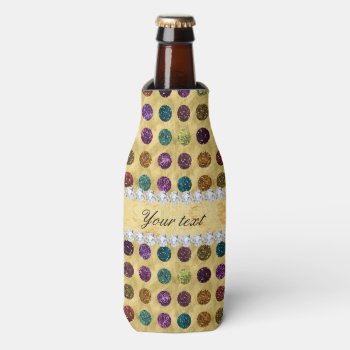 Personalized Glitter Polka Dots Diamonds Bottle Cooler by glamgoodies at Zazzle