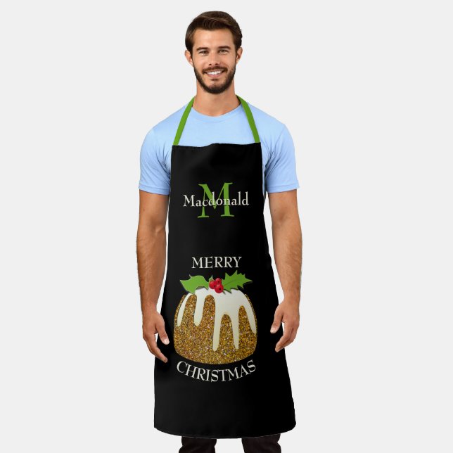 Personalized | GLITTER Pudding Black | Christmas Apron (Worn)