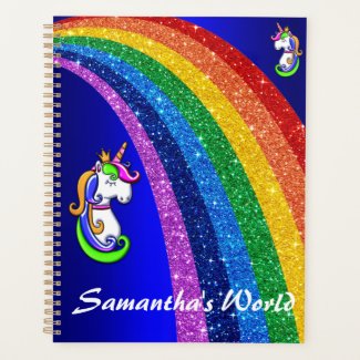 Personalized Glitter Rainbow and Unicorn Blue