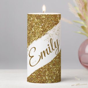 Personalized glitter spray  pillar candle