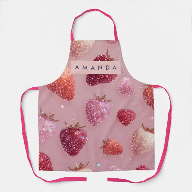 Personalized Glitter Strawberry Dream Sparkling Apron (Front)