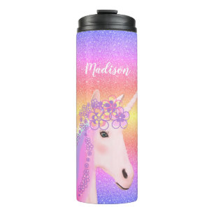 Personalized Glitter Unicorn Rainbow Kids Thermal Tumbler