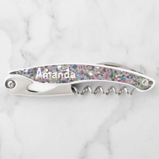 Personalized Glitter Waiter's Corkscrew (Front)