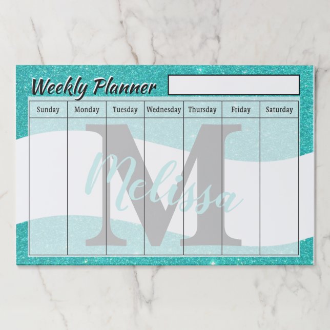 Personalized glitter weekly planner sheets paper pad (Front)