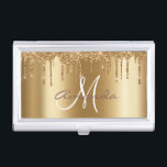 Personalized Glitter Yellow Gold Trendy Monogram Business Card Case<br><div class="desc">This design was created though digital art. It may be personalized in the area provided or customizing by choosing the click to customize further option and changing the name, initials or words. You may also change the text color and style or delete the text for an image only design. Contact...</div>