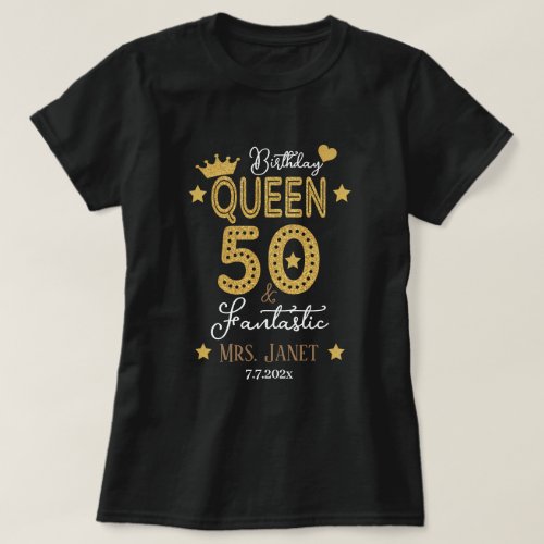 Personalized Glittery 50th Birthday Queen Womens  T_Shirt