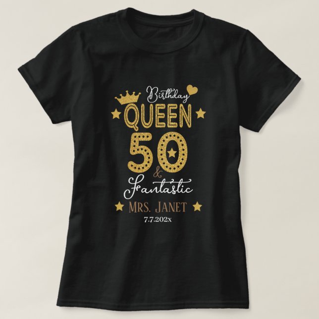 Personalized Glittery 50th Birthday Queen Womens  T-Shirt (Design Front)