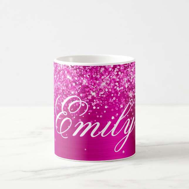 Personalized Glittery Hot Pink Foil Coffee Mug (Center)
