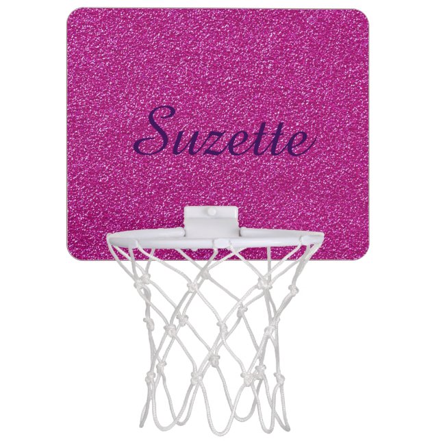 Personalized Glittery Pink Mini Basketball Goal Mini Basketball Hoop (Front)