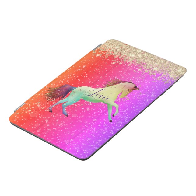 Personalized Glittery Rainbow Unicorn iPad Mini Cover (Side)